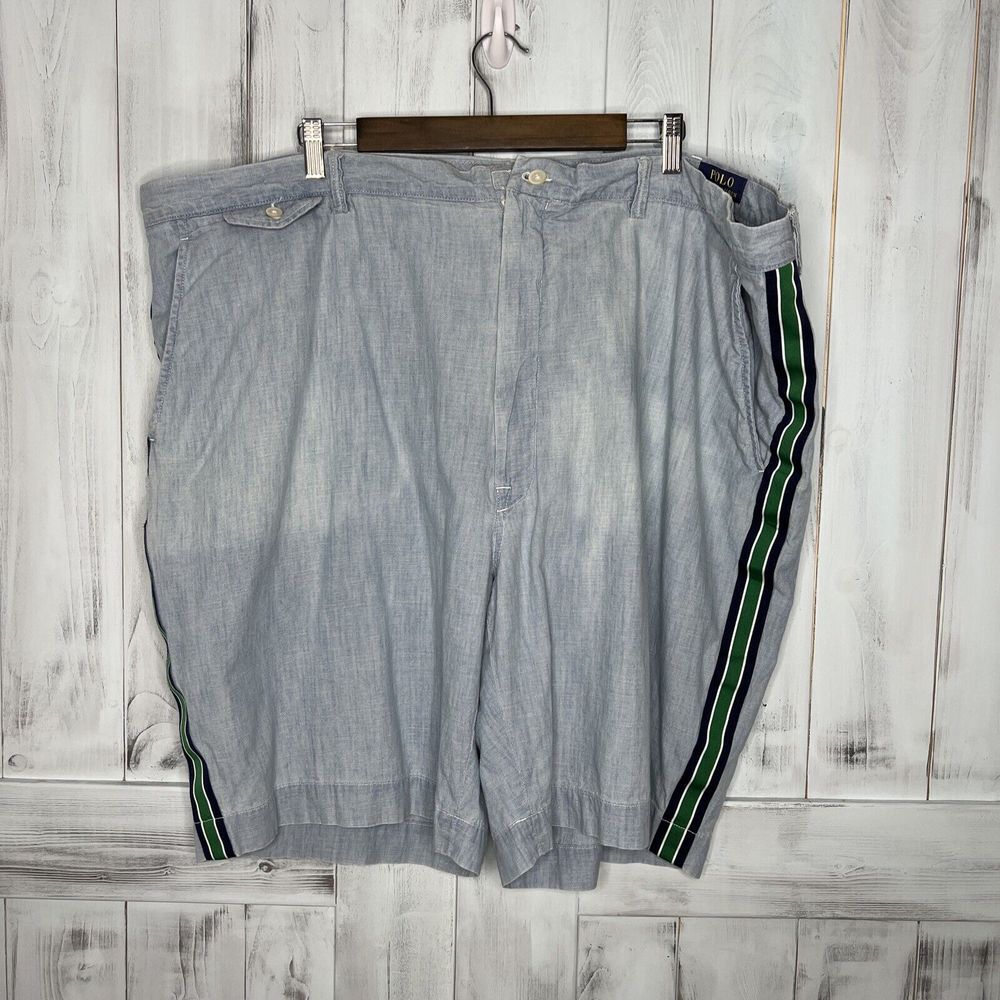 MENS POLO RALPH LAUREN BLUE‎ CHAMBRAY RIBBON TUXEDO STRIPE CHINO WALK SHORTS 50